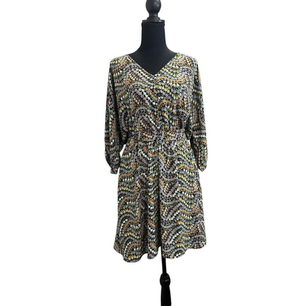Loft Colorful Garden Button Dolman Pocket Dress Tie Waist Size Small